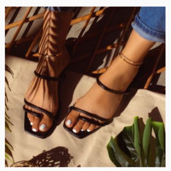 Square Toe Strappy Slide Sandals in Black - Picture 6 of 6